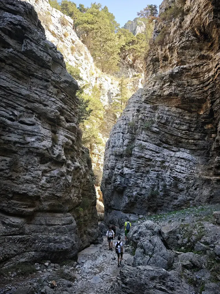 Narrow passage in Imbros Gorge with limestone canyon walls close on both sides, Crete